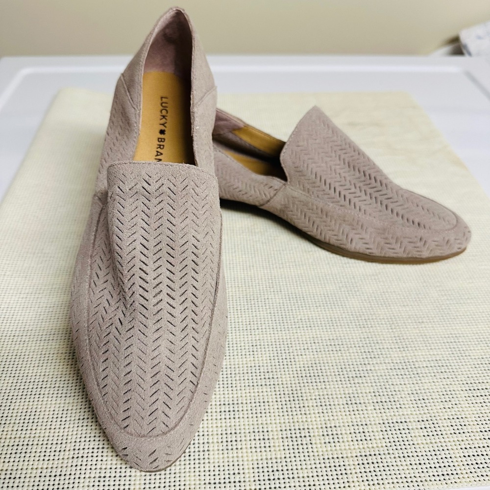 Lucky Brand Brogan Loafer Slip On Tan Taupe perforated Suede Size 10M NEW